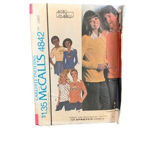 McCalls 4842 Carefree Patterns Misses & Men's Stretch Knit T-Shirts Sz L uncut